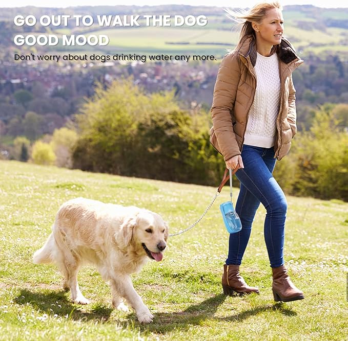 Portable Dog Water Bottle - Foldable Dog Water Dispenser | Leak Proof & Food Grade Plastic Travel | Pet Water Bottle for Cat Outdoor Walking Hiking Travel（US） (Sky Blue, 12oz)