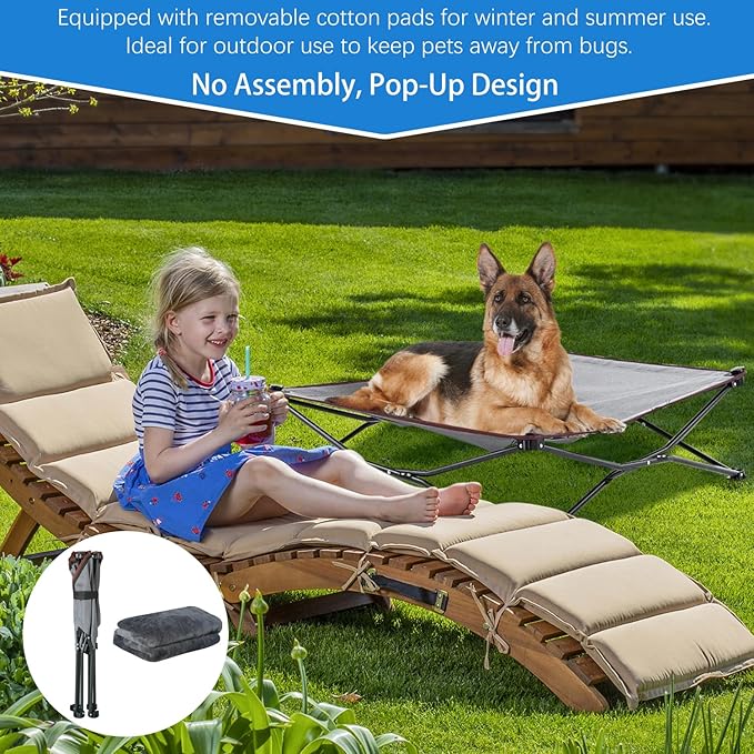 unp Elevated Cooling Dog Bed for Large Dogs - Foldable Dog Cot with Washable Plush Cover - 36 x 36 x 10-inch Breathable Mesh Camping Pet Bed with Outdoor Carrying Bag (Grey, L)