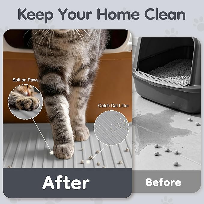 ISSEVE Cat Litter Mat 54" x 27.5" XXL, Extra Large Silicone Mat for Litter Box, 1.38" Raised Edge Urine Proof Litter Trapping Mat Pad for Scatter Control, Soft on Kitty Paws, Protect Floor (Grey)