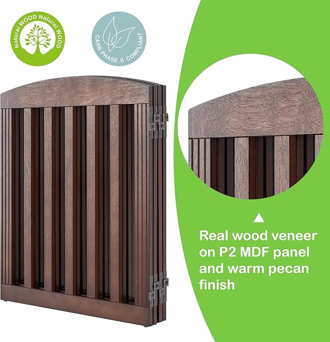 SPIRICH 96" Extra Wide 28" Tall Dog Gate Indoor, Dog Gates for Doorways, Stairs, The House, Wooden Freestanding Foldable Pet Gate, Step Over Puppy Gate, 4 Panels, Brown