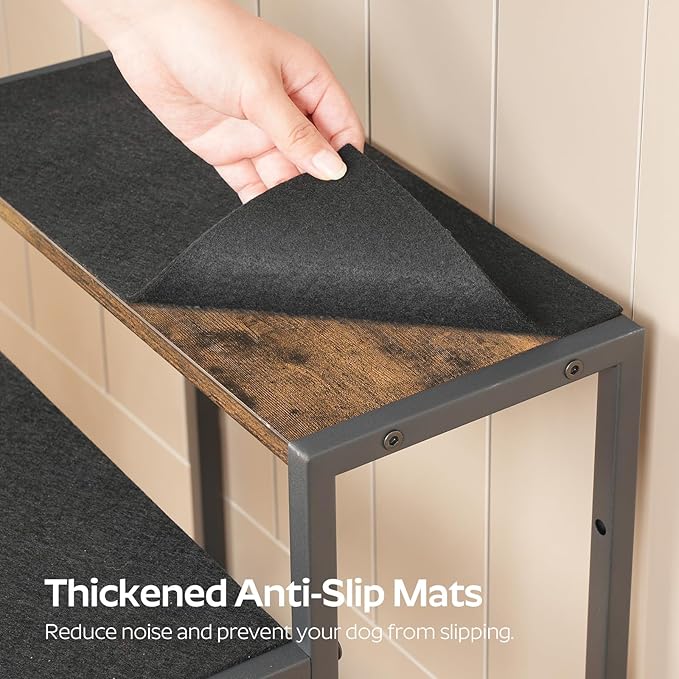 Dog Stairs for Small Dogs, 4-Steps Dog Steps for High Beds and Couch, 20.5”H Pet Steps with Non-Slip, Rustic Brown and Black LT01BR