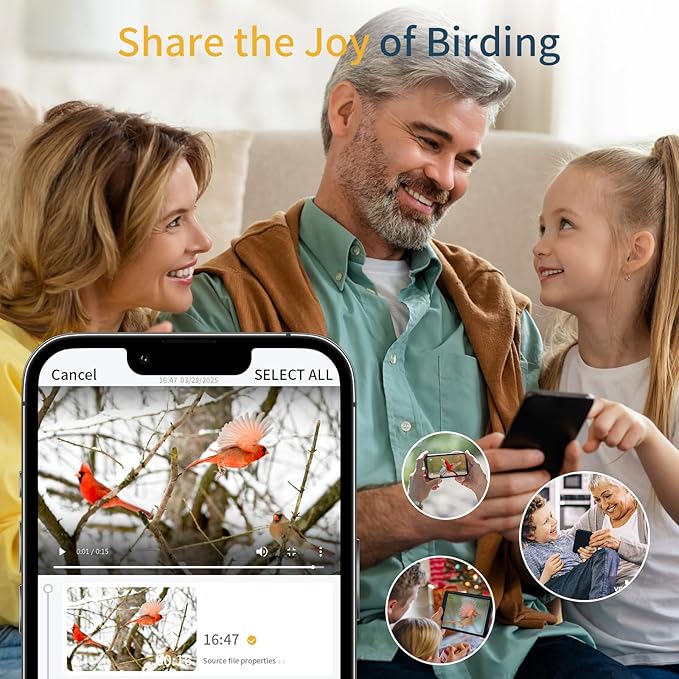 Smart Bird Feeder with Camera for Outdoor,WiFi Bird Watching Camera with Built-in AI Birds Identification,Solar Powered,Auto Record Video by Cloud Storage,FHD Birds House with Cam,Gift for Parents