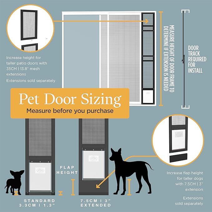 Hakuna Pets V2 Patio Pet Door Screen Insert Panel for Sliding Doors, Fits Door Track Min Ht 59.05" to Max Ht 84.25",UV Resistant Mesh, Locking Magnetic Dog Door, Easy Install and Removal,Medium,Black