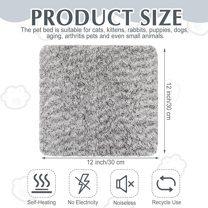 4 Pack Self Warming Cat Pads Self Heating Cat Mat Washable Homeless Dogs Thermal Pads Kennel Pad Reflects Body Heat Warm Crate Bed Mat for Indoor Outdoor Pet(Gray,12 x 12 Inch)