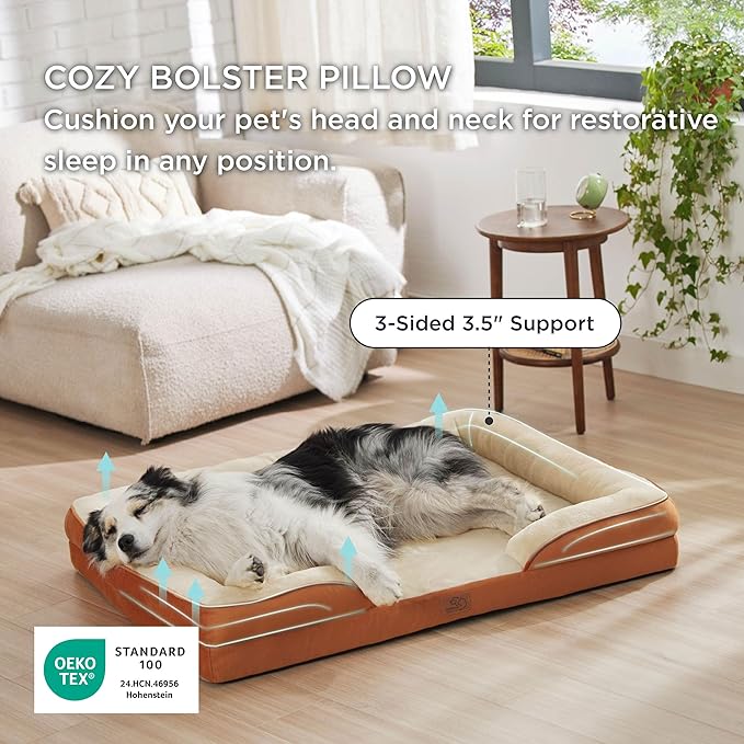 Bedsure XL Orthopedic Dog Bed for Extra Large Dogs - Washable XLarge Dog Cat Bed Waterproof, Comfort Dogs Couch Sofa with Washable Removable Cover, Pet Bed with Nonskid Bottom, Ember Clay, 42"