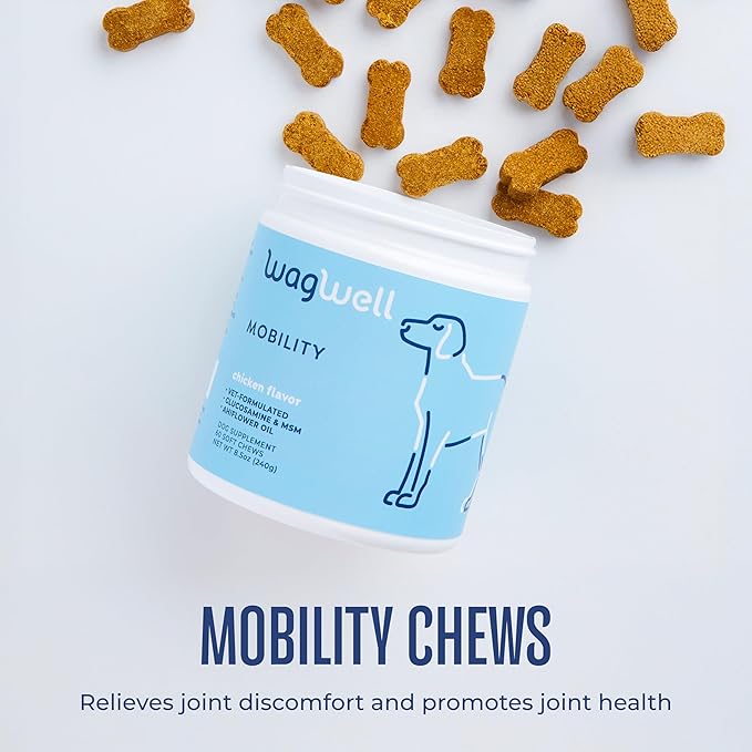 WagWell Mobility Chews – Vet-Formulated, All Natural, Made in The USA – Joint Supplement for Dogs with Glucosamine & Chondroitin – Helps Reduce Inflammation & Promotes Joint Health, 60 Chews