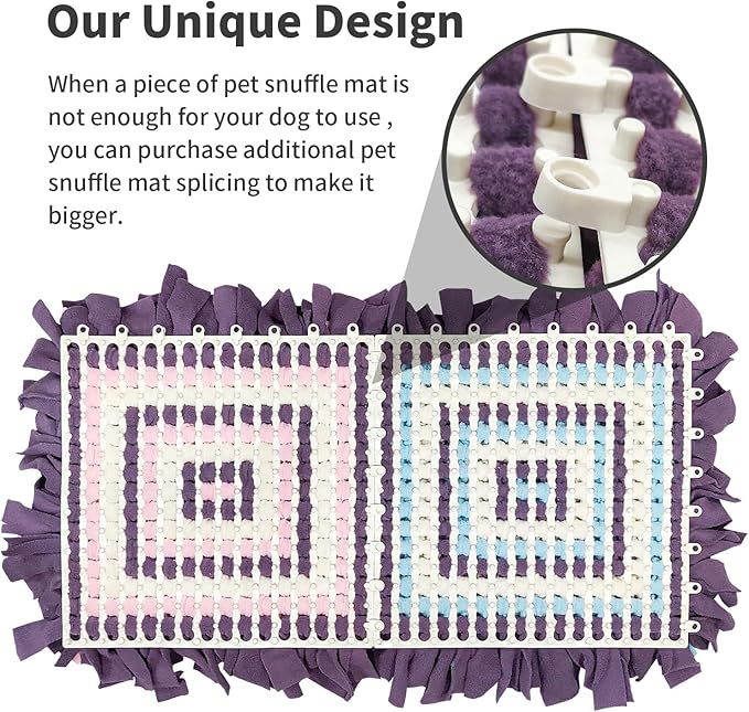 Pet Snuffle Mat for Dogs, Dog Feeding Mat, Nosework Training Mats for Foraging Instinct Interactive Puzzle Toys (Violet&SkyBlue&White)