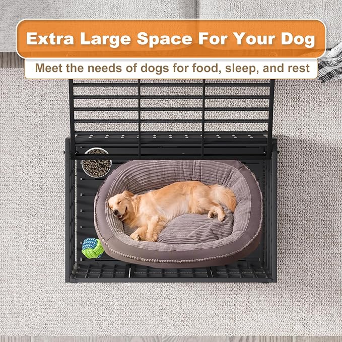 38 Inch Heavy Duty Dog Crate with Wheels,Indestructible Escape-Proof Dog Kennel with Locking Latch and Double Door,Extra Large XL XXL Crate Indoor for Large and Medium Dog with Removable Tray
