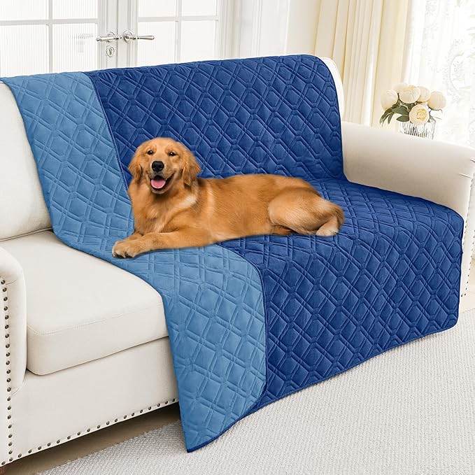 Smiry Waterproof Dog Blanket, 62x82 Inch Soft Pet Bed Cover Reversible, Washable Sofa Couch Furniture Protector for Small Medium Large Dog Puppy Cat, Geometric, Navy/Blue