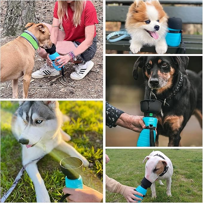 Dog Water Bottle Portable (17oz/22oz), 2 in 1 Foldable Dog Travel Water Bottle, Leak-Proof Dog Water Dispenser, Pet Water Bottle Drink Feeder for Outdoor Walking Hiking, Food-Grade Silicon (17oz)