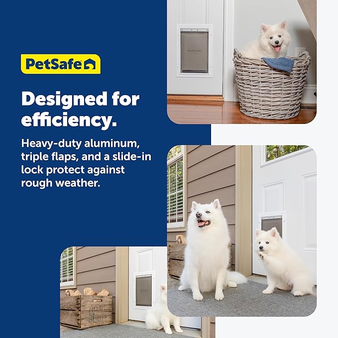 PetSafe Extreme Weather Aluminum Pet Door - Energy-Saving Thermal Barrier Pet Flap with Slide-in Door Locking & Secure Flap Cover - for Dogs Up to 40 Lb - Medium
