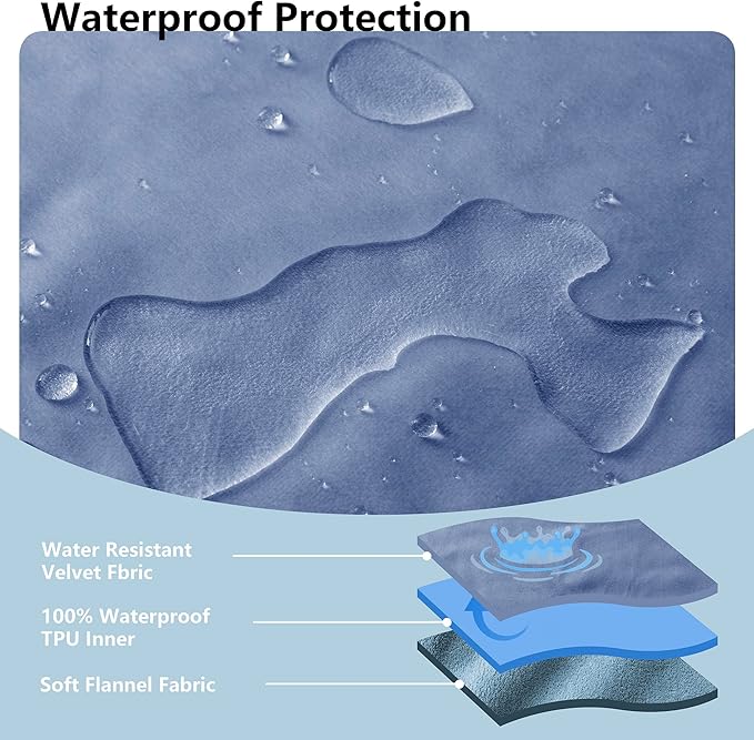 Waterproof Blanket for Bed King Size, Leak Proof Dog Couch Blankets Reversible, Pet Throw Sofa Furniture Protector Machine Washable-82 x108,Navy Blue+Stone Blue