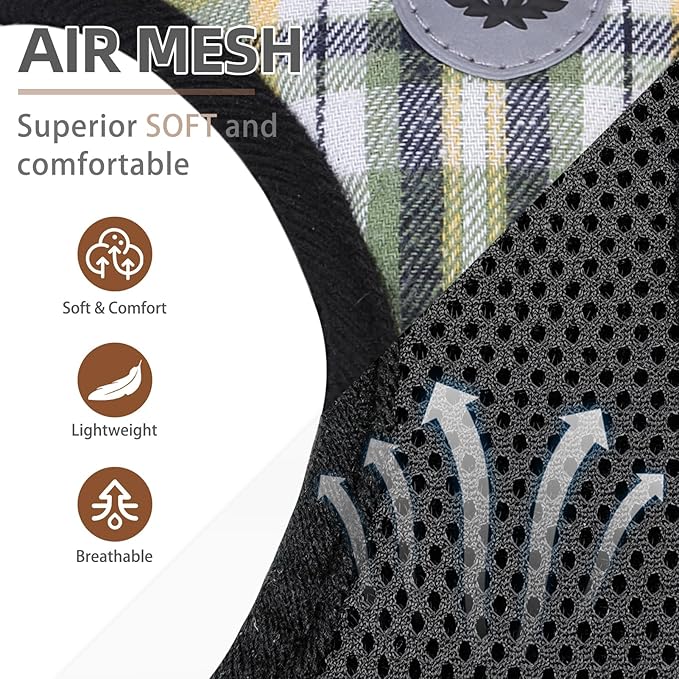 PUPTECK Adjustable Dog Harness Collar and Leash Set Step in No Pull Pet Harness for Small Medium Dogs Puppy and Cats Outdoor Walking Running, Soft Mesh Padded Reflective Vest Harnesses, Grn&YLW, L