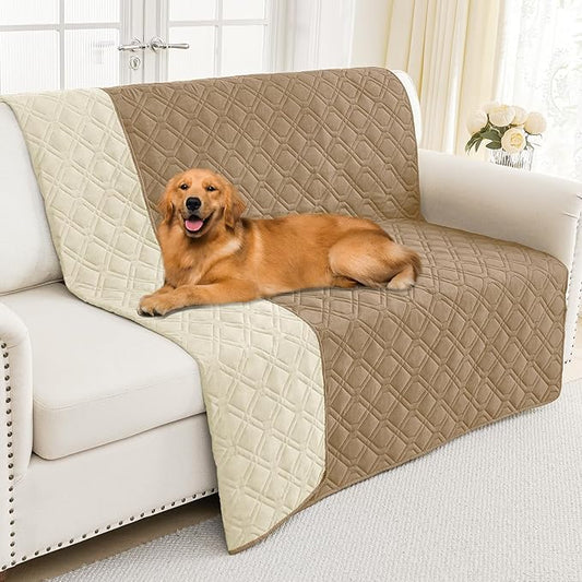 Smiry Waterproof Dog Blanket, 52x82 Inch Soft Pet Bed Cover Reversible, Washable Sofa Couch Furniture Protector for Small Medium Large Dog Puppy Cat, Geometric, Camel/Beige