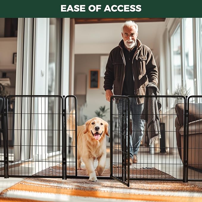 FXW Dog Gate Extra Wide Designed for Indoor Use, Adjustable Width Up to 111-inch Wide (40" H 4 Wire Panels for Medium and Large Dogs), Black