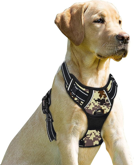 BARKBAY No Pull Dog Harness Front Clip Heavy Duty Reflective Easy Control Handle for Large Dog Walking(Desert camo,M)