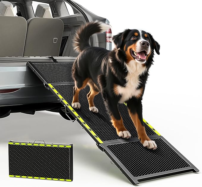 67''L & 20''W Dog Ramp for Car - Portable Extra Wide Pet Ramp for Medium & Large Dogs with Non-Slip Rug Surface, Dog Steps Stair for Car SUV/Truck/RV/High Bed, Up to 250LBS, Black