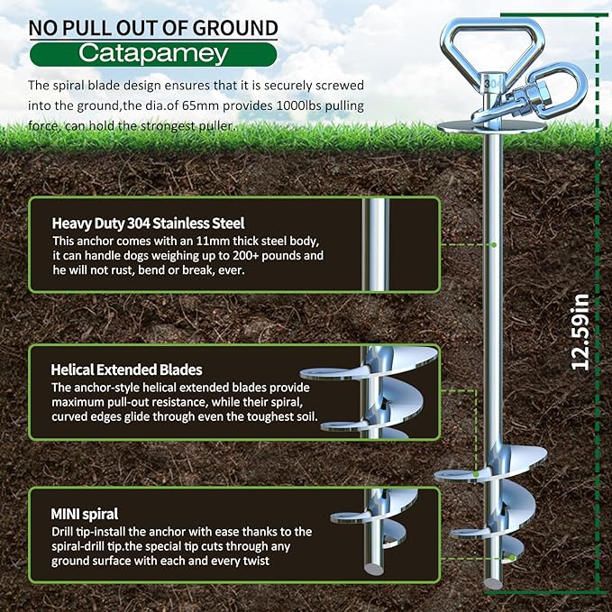 Dog Tie Out Stake (2-Pack),360°Swivel Run Stake,for Yard,Use Any Dog Tie Out Cable or Yard Leash