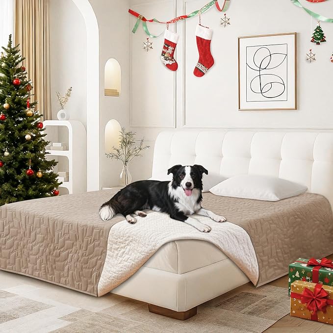 Waterproof Dog Bed Cover, Non-Slip Dog Blanket for Couch, Couch Covers for Dogs Washable, Pet Blanket for Furniture, Pet Bed Mat for Sofa, Car, Couch Protector (52x82 Inch, Khaki)