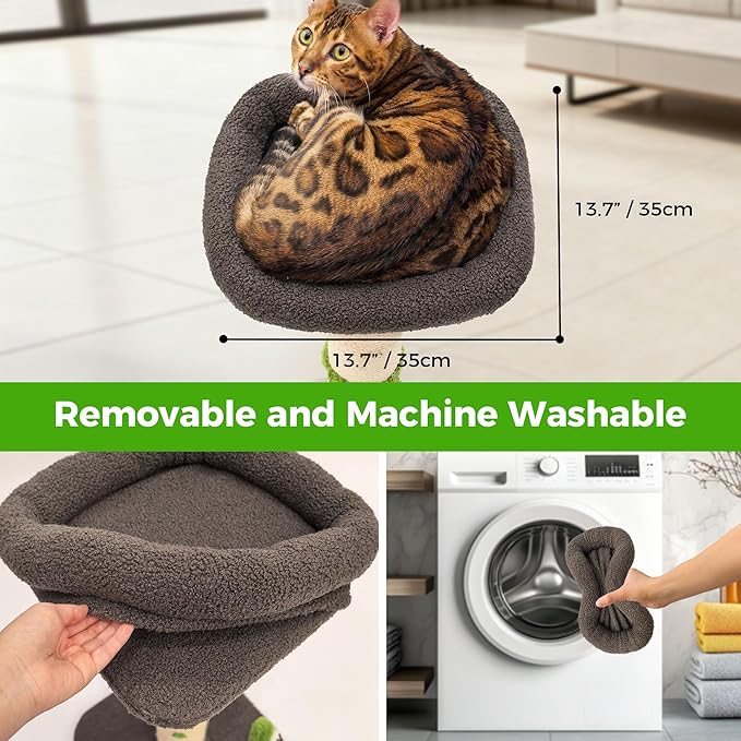 TinyBeast 29.5" Tall Cat Scratching Post, 4-in-1 Natural Sisal Cat Scratcher with Removable Plush Perch Bed, Cat Stand Featuring Dangling Ball & Spring Ball, Cat Tree Tower for Indoor Adult Cats