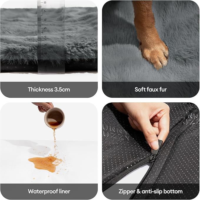 FUNNY FUZZY Self Warming Cat Bed, Waterproof Self Heating Pad for Cats & Dogs, Cozy Plush Warm Pet Mat with Removable Washable Cover - ThermoPad, 31.5"×25", Grey