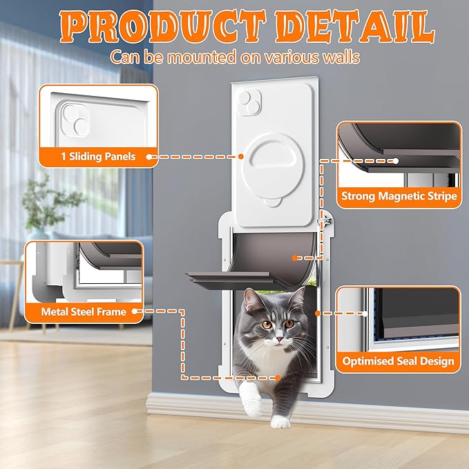 MIAOTONG Cat Door for Wall,Upgraded Sealing Dog Door for Wall, Double Flap Doggy Door,Steel Frame and Telescoping Tunnel Dog Door and Cat Door(Pets Up to 12 Lb) -Small