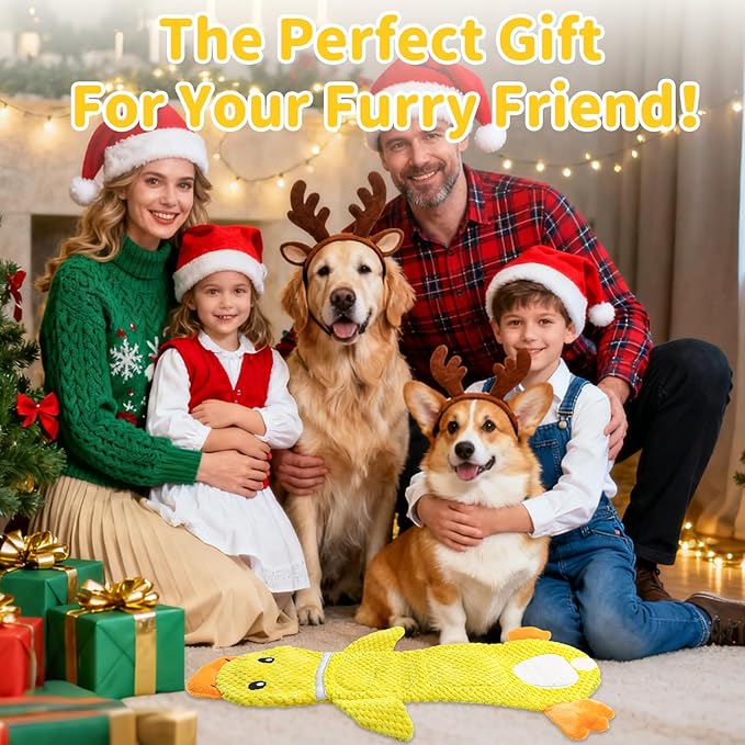 2 Pack Dog Toys for Aggressive Chewers, No Stuffing Plush Squeaky Duck Interactive Puzzle Toys with Treat Pockets for Small Medium Dogs