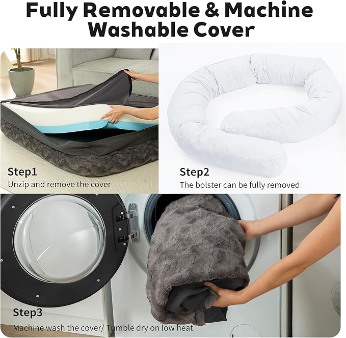 Giant Memory Foam Human Dog Bed for Adults People Fits Pet Families Extra Large Orthopedic Dog Beds with Sides, Washable Bolster Pet Bed Couch with Removable Cover, 70x50x13 Inch, Dark Grey