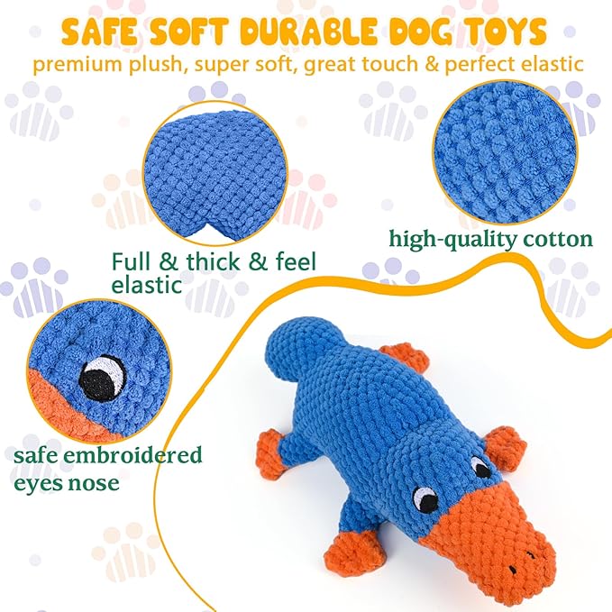 Vitscan Squeaky Dog Toys for Aggressive Chewers Large Breed, Large Dog Toys for Big Dogs, Stuffed Platypus Tough Plush Dog Toy,Interactive Dog Chew Toy/Puppy Chew Toys/Pet Toys for Small Dogs