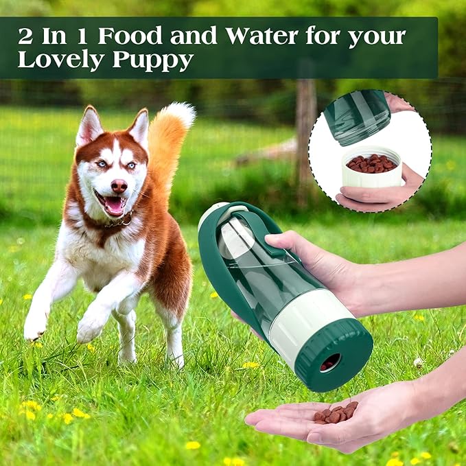 Dog Water Bottle Dispenser for Walking, Pet Water Feeder Container Portable with Drinking Cup Bowl Outdoor Hiking, Travel 20OZ Large Green