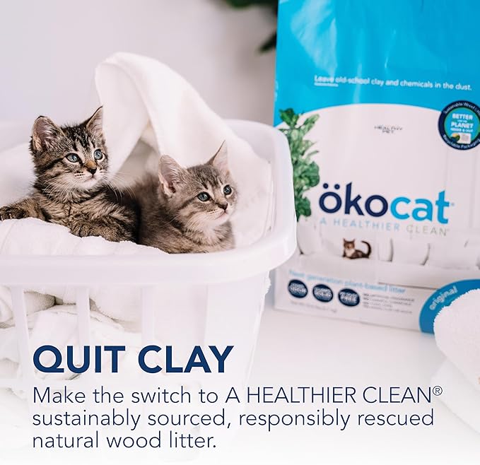 ökocat Original Wood Clumping Cat Litter, Unscented, 18.8 pounds - Natural Ingredients, Stops Odor, Clumps Solid, 99% Dust Free, Great for All Cats