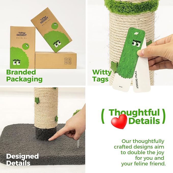 TinyBeast 29.5" Tall Cat Scratching Post, 4-in-1 Natural Sisal Cat Scratcher with Removable Plush Perch Bed, Cat Stand Featuring Dangling Ball & Spring Ball, Cat Tree Tower for Indoor Adult Cats