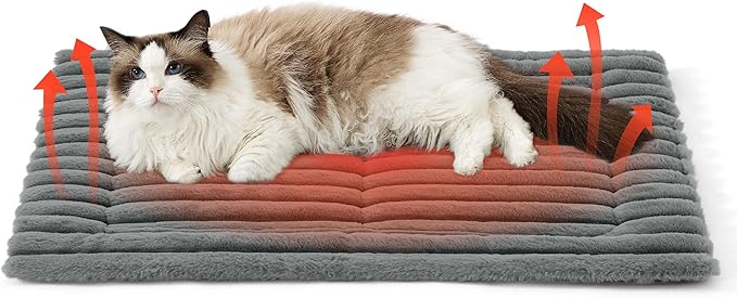 Bedsure Self Warming Cat Bed, Medium Self Heating Dog Crate Pad, Thermal Extra Warm Puppy Mat Indoor, Non-Slip & Washable, Not Electric, 30" x 20", Grey