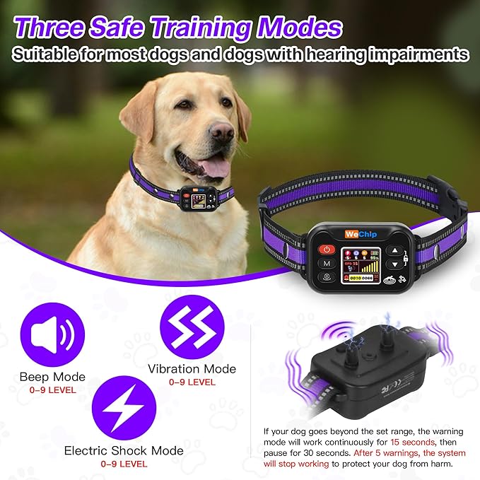 WeChip Wireless Dog Fence Collar, Adjustable 6-22 Inches, for Dogs 15-120 lbs, 3 Correction Modes