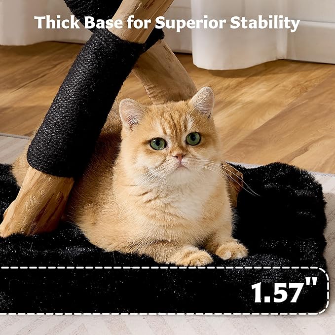 Cat Tree Modern Sturdy Solid Wood Cat Tower for Large Cat with Scratching Post for Indoor, Multifunctional Cat Tower with Cozy Bed and Platforms