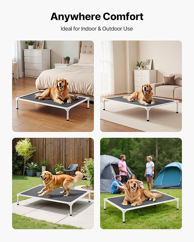 VEVOR Chew Proof Elevated Dog Bed, Portable Raised Dog Cot with Aluminum Tube Metal Frame and Breathable Textilene Mesh, Indoor & Outdoor Pet Cooling Raised Hammock Bed, XL, Gray