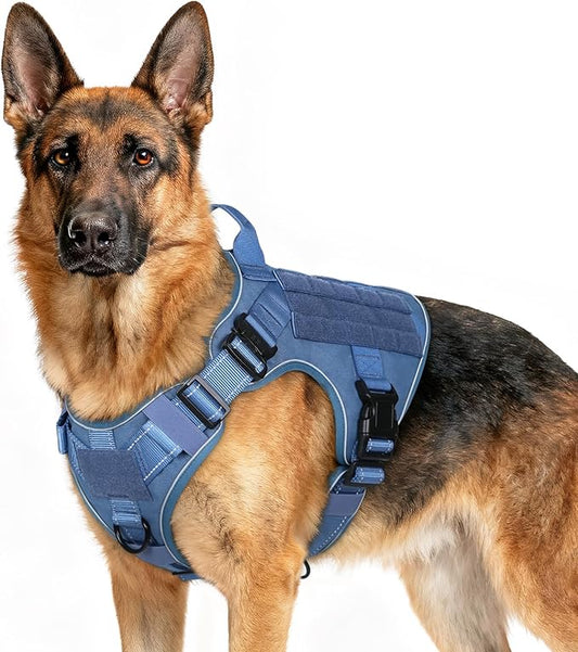 rabbitgoo Tactical Dog Harness for Large Dogs, No Pull Upgraded Reflective Heavy Duty Molle Vest with Handle, Adjustable Military Service Dog Vest for Walking Hiking Training, Blue, XL