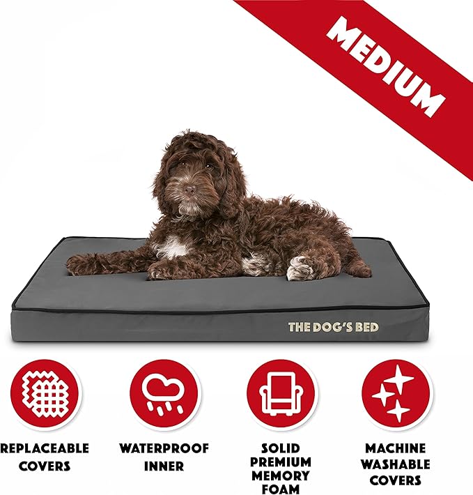 The Dog’s Bed Orthopedic Memory Foam Dog Bed, Medium Grey & Black, Waterproof, Supportive Dog Bed with Replaceable Covers, Veterinary Approved