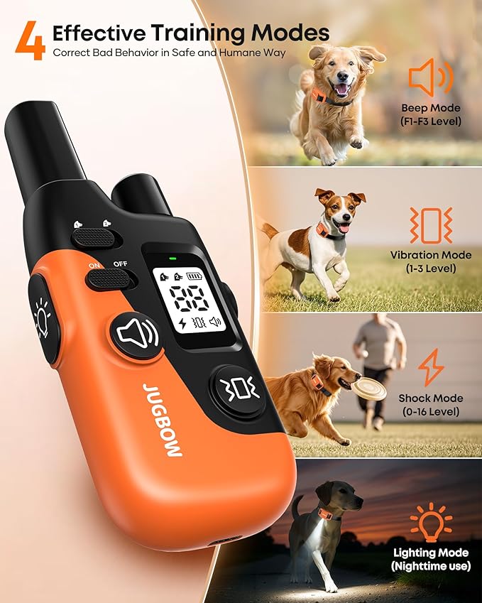 Jugbow Shock Collar for Dogs - 4200FT Dog Training Collar with Remote for 15-120lbs Medium Large Dog, with LED Light IPX8-Waterproof Rechargeable E-Collar with Beep (1-3), Vibration(1-3), Shock(0-16)