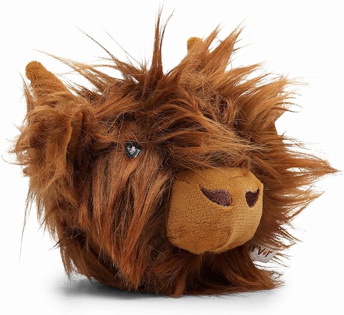 Flourish Pets 2 in 1 Multi-Layer Chew Toy for Active Dogs | Non-Toxic BPA Free Double Stitched Soft Fabric Exterior Dog Toys | Long-Lasting Dog Plush Toys - Hightland Cow 3.5"