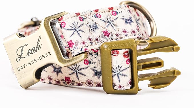 Personalized Dog Collar with Name and Phone Number Engraved,Adjustable Custom Puppy Collar,Organic Cotton Pet Collar for Small Medium Large Boy Girl Dogs