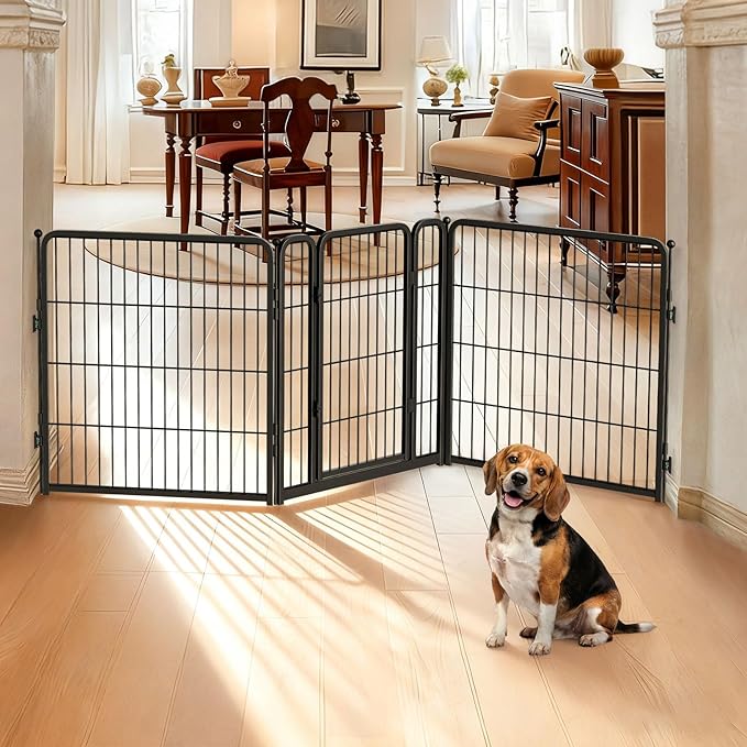 FXW Dog Gate Extra Wide Designed for Indoor Use, Adjustable Width Up to 83-inch Wide (32" H 3 Wire Panels for Small and Medium Dogs), Black