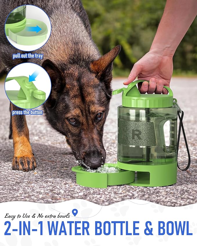 Portable Dog Travel Water Bottle, 77oz Large Portable Dog Water Bowl Dispenser, Leakproof Pet Drinking Bottle Dispenser for Hiking Camping Walking Travelling Beach Car Trips, No Spill, BPA Free,Green