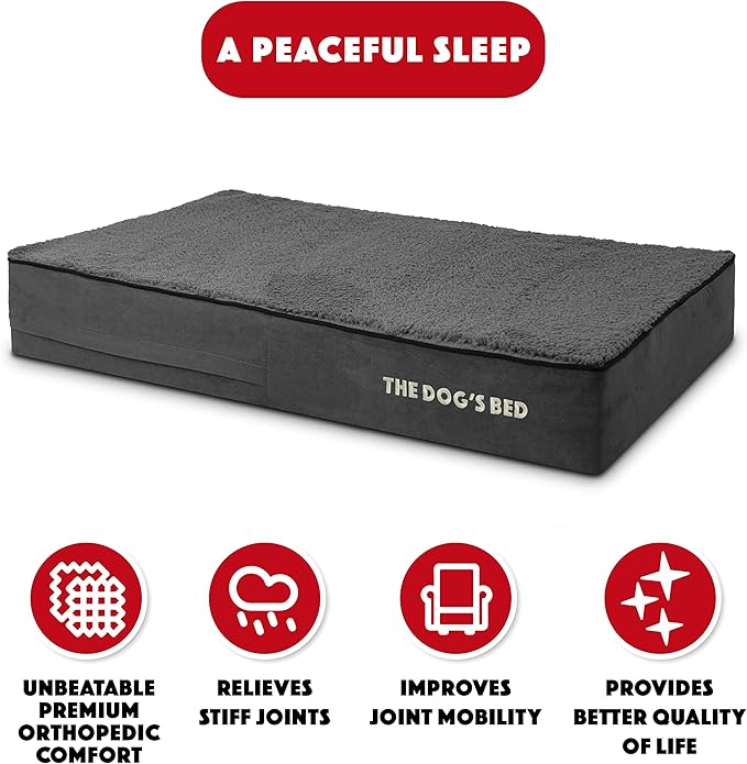 The Dog’s Bed Orthopedic Memory Foam Dog Bed, Large Grey Plush, Pain Relief for Arthritis, Hip & Elbow Dysplasia, Post Surgery, Lameness, Supportive, Waterproof Washable Cover, Veterinary Approved