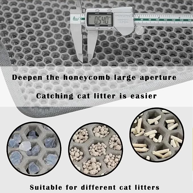 HCY&WLD 2-Pack Cat Litter Mat, Double Layer Honeycomb Waterproof Urine Proof Non-Slip Litter Trapping Mat, Less Waste, Easy to Clean Cat Litter Box Mat, Kitten Indoor Supplies (Gray, 20x16 Inches)