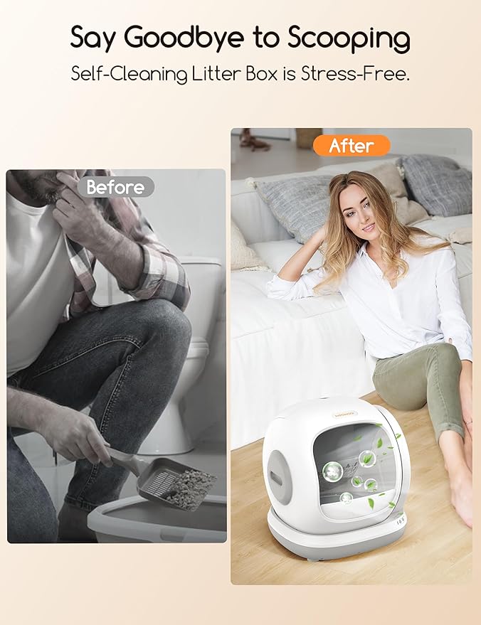 Meowant Self Cleaning Cat Litter Box - Open-Top Automatic Litter Box with APP, 0 Risk of Stuck Cats, Safer Automatic Litter Boxs, Low Entrance for Multiple Cats