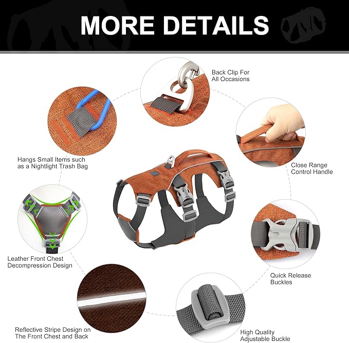 Escape Proof Dog Harness Small Sized Dog, Reflective No Pull Dog Vest with Handle, Lightweight Full Body Pet Harness Adjustable for Walking,Training(Orange,Chest:16-27")