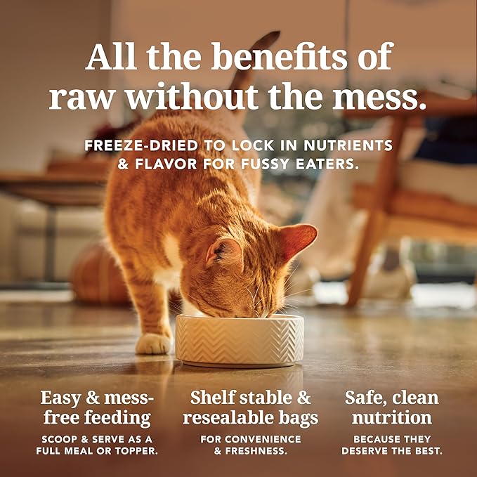 Feline Natural Freeze Dried Cat Food - Grain-Free and High Protein Cat Food from New Zealand, Complete Meal or Topper for Kittens, Adults, and Senior Cats, Grass-Fed Lamb and Venison, 100g