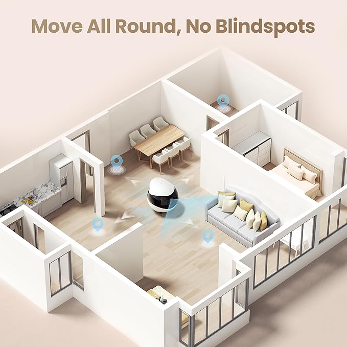 Enabot EBO Air 2 FamilyBot Indoor Security Camera Robot: 2K Pet Camera, Movable Home Robot, Custom Facial Expression, Auto-Recharge, Battery-Operated, 2-Way Talk, Night Vision(Dove White)