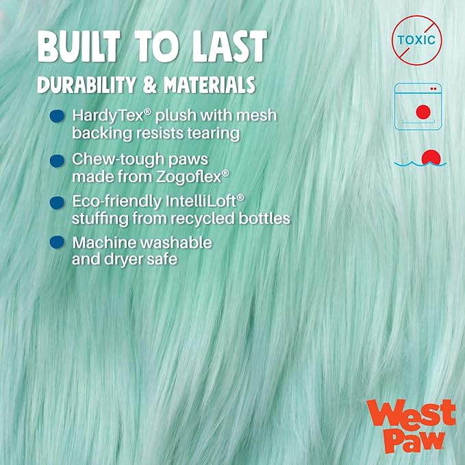 WEST PAW Rowdies Helga Durable Plush Dog Toy with Reinforced Seams Chew Resistant HardyTex Fabric and Interactive Squeaker for Safe Indoor and Outdoor Playtime Bundle for Dogs - Seafoam